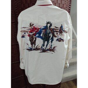 Vintage Men's Roper Western Shirt Cowboy Horses Rodeo XL Outdoors Landscape